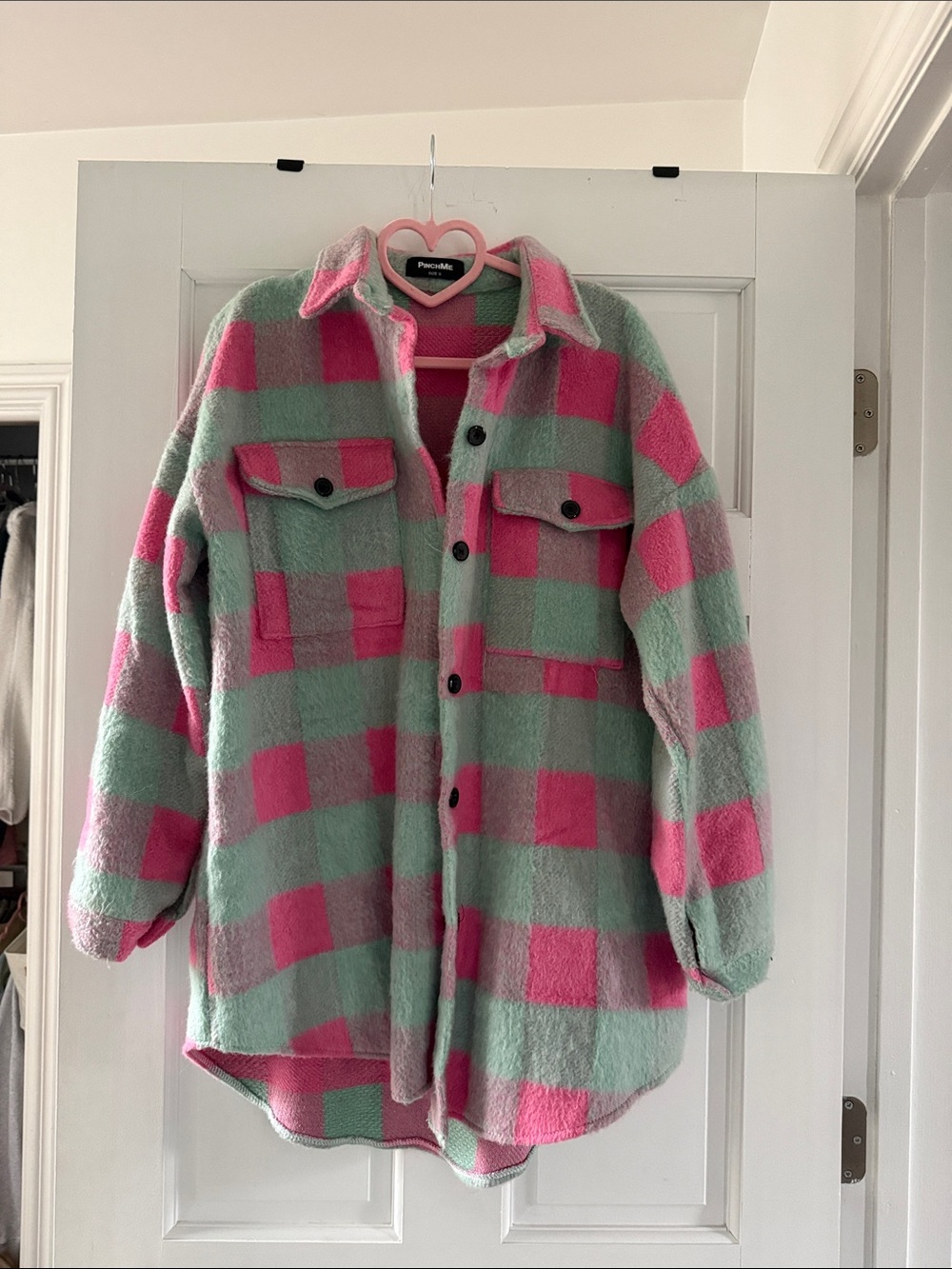 Pinch Pink and Mint Plaid Shacket Jacket